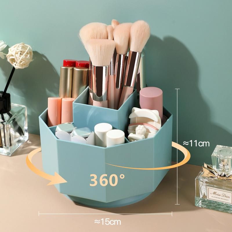 360 rotating makeup brush storage tube dust-proof eye shadow brush barrel dressing table shelf desktop pen holder box product basket Glacier Blue (360°rotatable/without cover)
