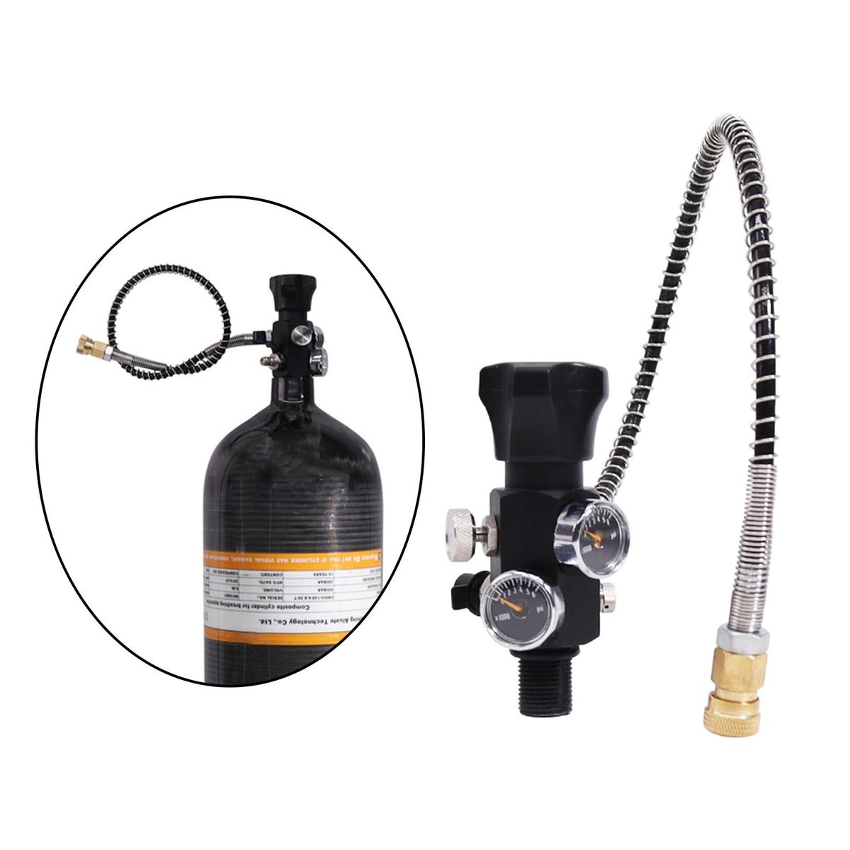 Double 6000PSI Pressure Gauge Air Filling Black 14UNF
