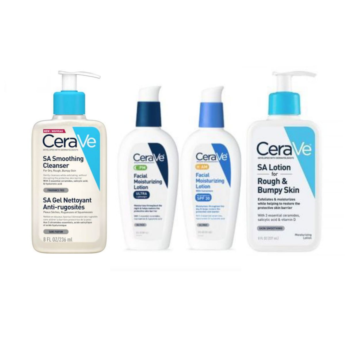 SA  Smoothing Cleanser + SA Lotion &  AM + PM Facial Moisturizing Lotion