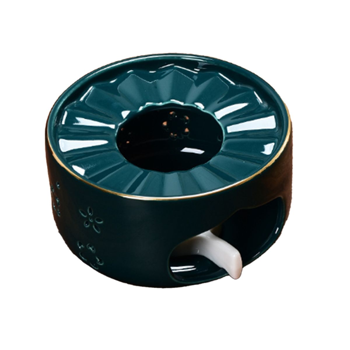 Ceramic Teapot Warmer Tea Light Furnace with Candle Malachite Green