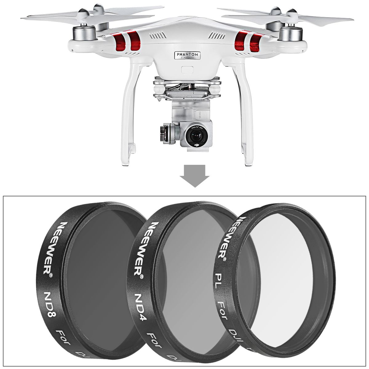 For D JI Phantom 3 Professional And Advanced, 3 Piece Filter Set: (1) Polarizer Filter + (1) ND4 Filter + (1) ND8 Filter, Not For D JI Phantom 3 Standard