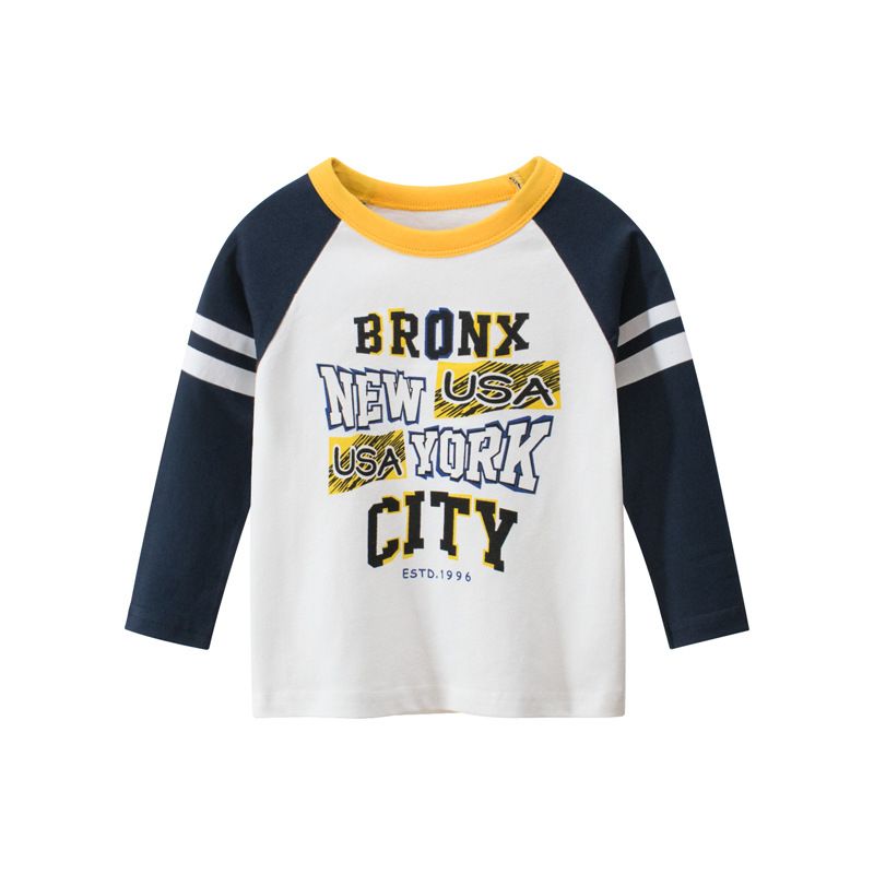 100% Cotton Kids Long Sleeve Round Neck Letters Printed Boys T-Shirts-White