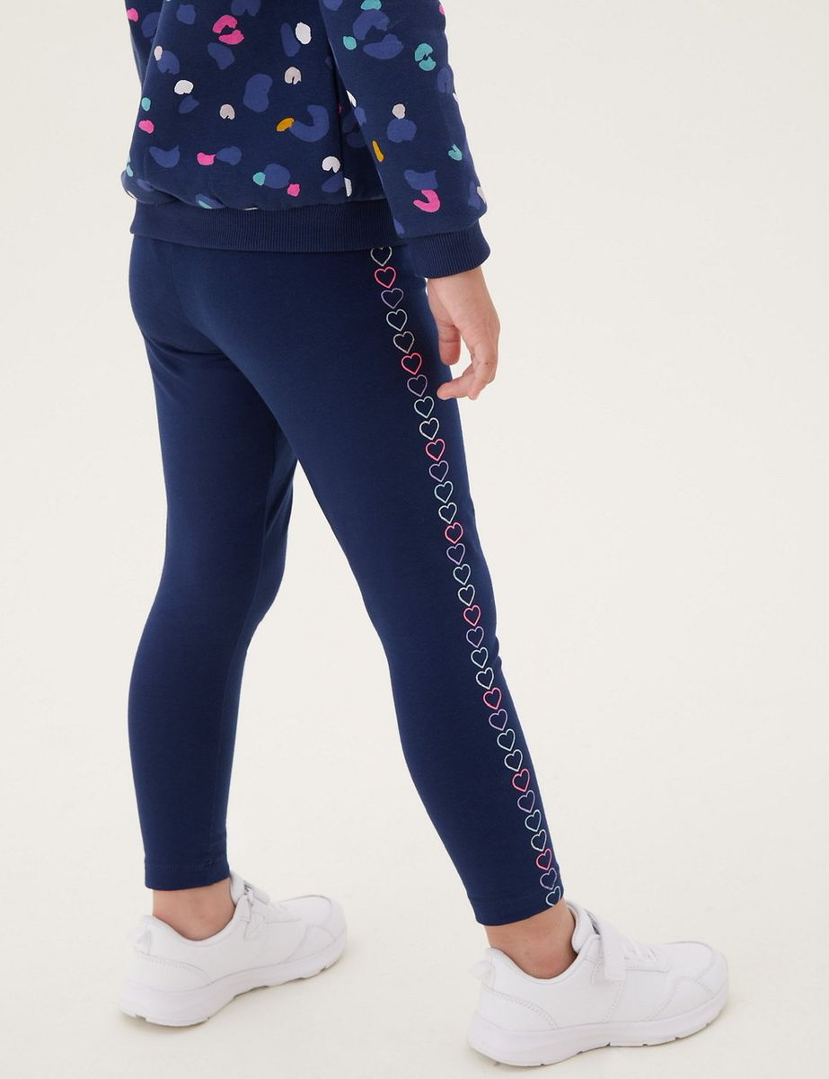 Cotton Rich Girls Heart Print Leggings