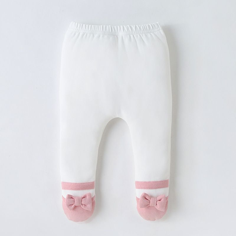 FLOR NEWBORN BABY GIRL BOW PANYTHOSE/LEGGINGS - WHITE/PINK