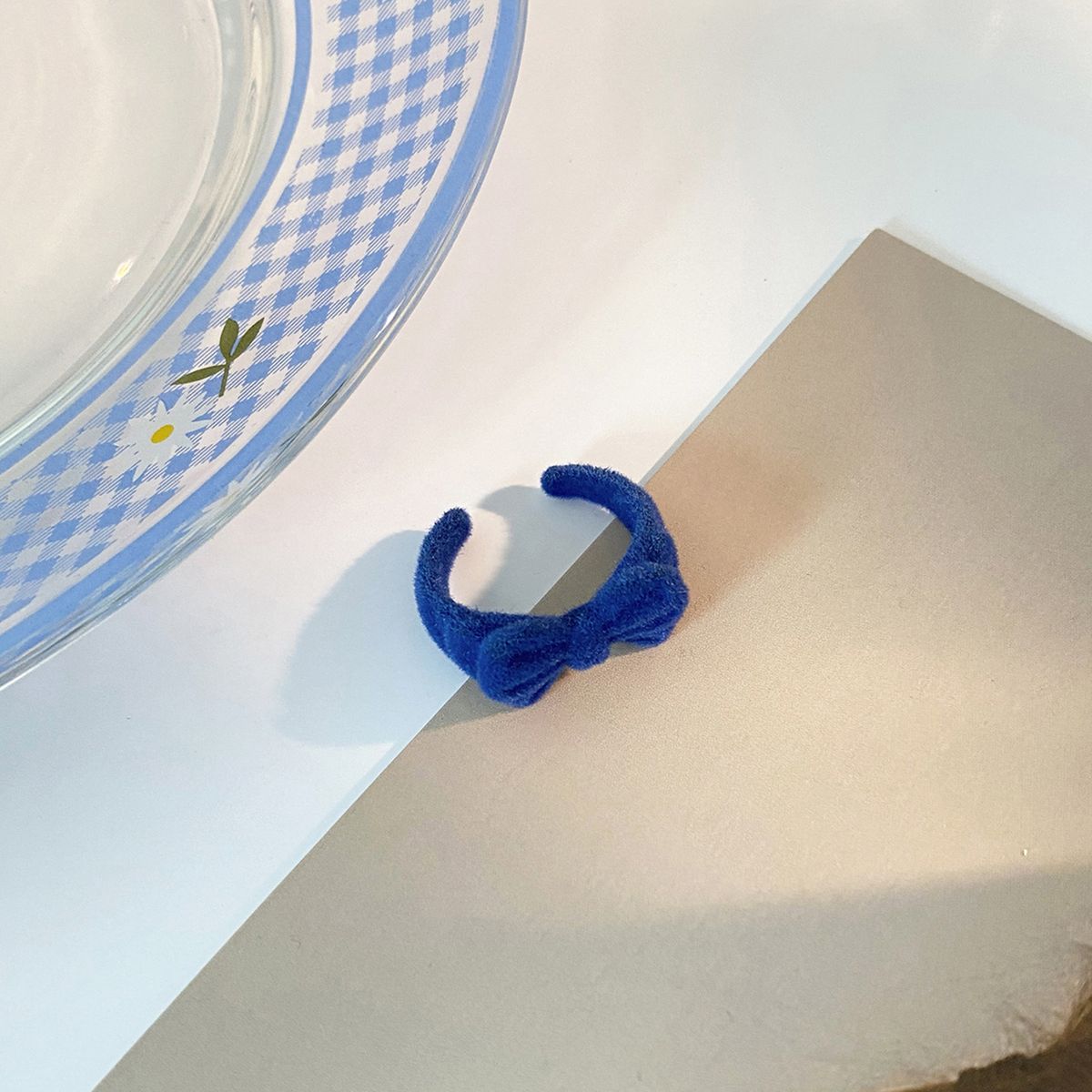 Ladies Ring Velvet Bow Heart Ring Royal Blue