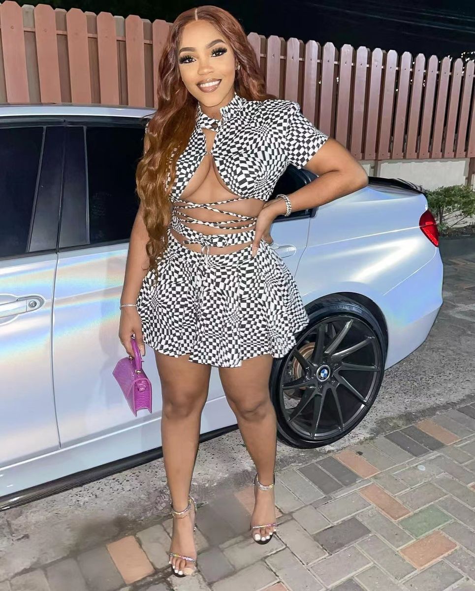 (black)Elegant Plaid Women's Set Lace Up Crop Top And Flare Pleated Shorts Beach Tracksuit Two 2 Piece Set Fitness Outfits GRE