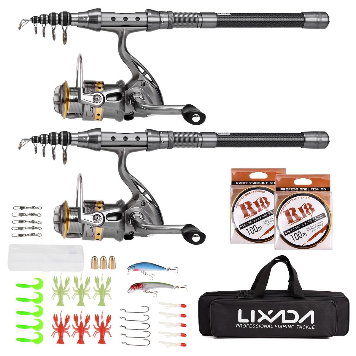 Fishing Pole Combo Set 2PCS Rod And Reel Telescopic Fishing