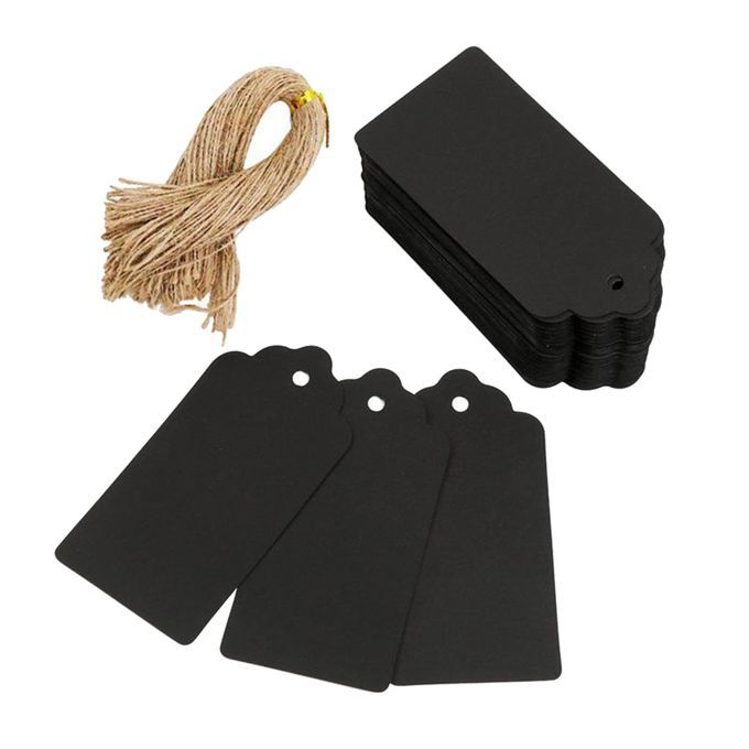 100Pcs Paper Gift Tags Scallop Label Blank + Strings For Wedding Black