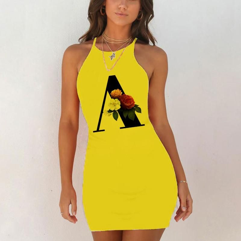 Sexy pajamas sleepwear nightgown night summer shirts women 26 English alphabet letter hip yellow nightgown evening dress