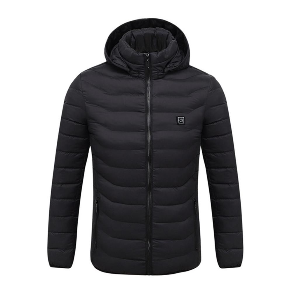 Electric Heated Vest Jackets Down Down Cotton Outdoor Coat Hooded Winter Thermal Warmer Jackets Winter Outdoor-Black