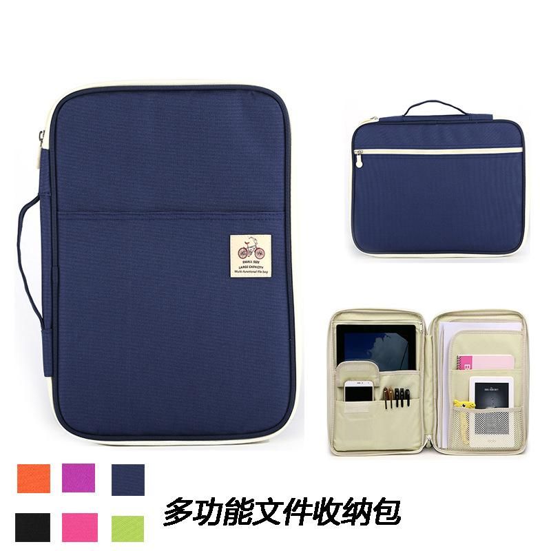 Spot multifunctional A4 file bag portable zipper men and women file bag casual portable meeting briefcase ipad bag black