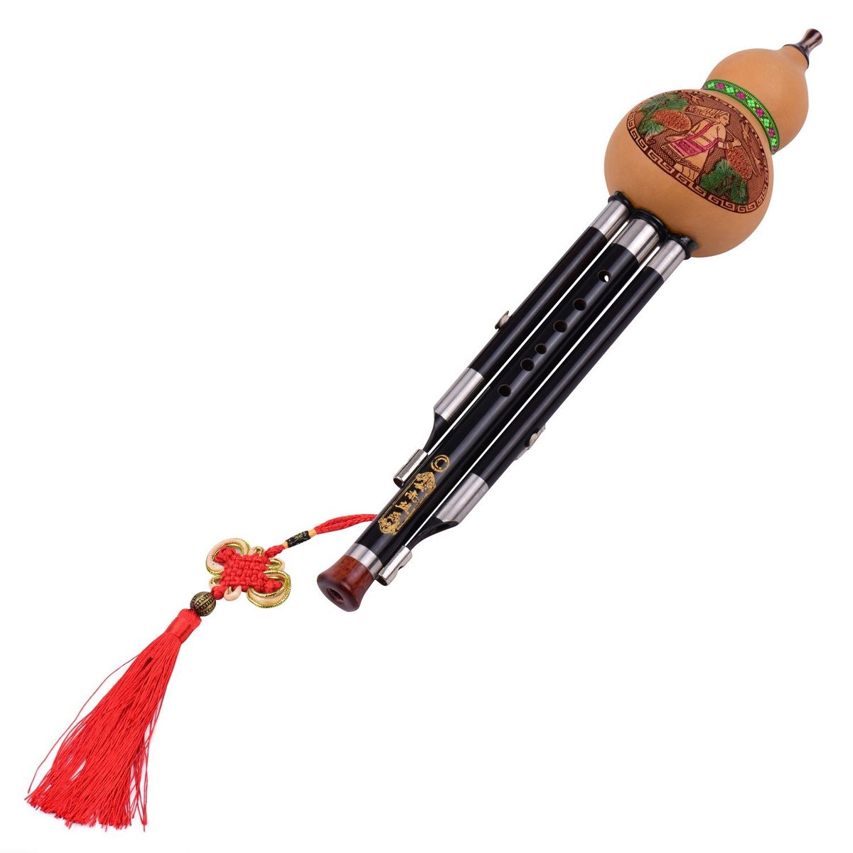 3 Tone C-Key Hulusi Gourd Cucurbit Flute Ebony Pipes Chinese