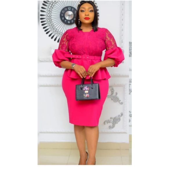 Ladies Lacecy Skirt & Blouse- Fushia Pink