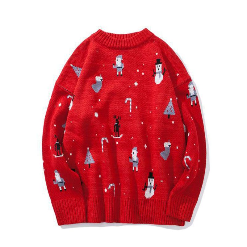 Knit Sweater Women Oversize Pullover Long Sleeve Christmas Couple Womens Sweaters Autumn Winter Sweater Women's Knitted Jacke(#Red)