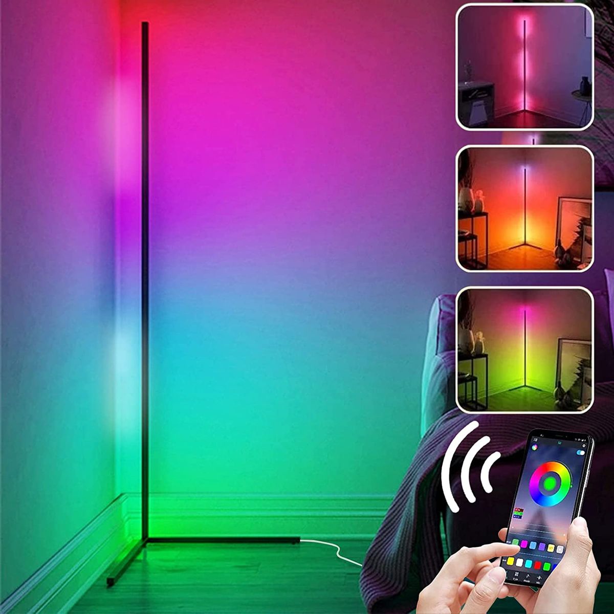 140cm Tall RGB Changing Color LED Corner Floor Lamp, With App Remote Control