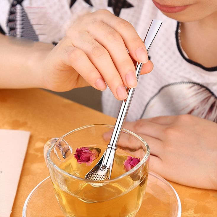 Stainless Steel Tea Leaf Filtered Drinking Straw Herb