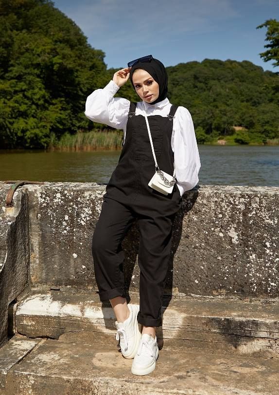 Women Denim Jumpsuits Black And Blue Jumpsuit Big Size Muslim Fashion-black