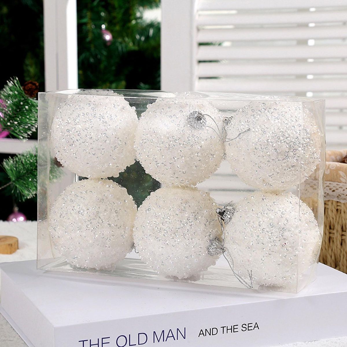6Pcs Xmas Balls Decor Christmas Ball with Rope White