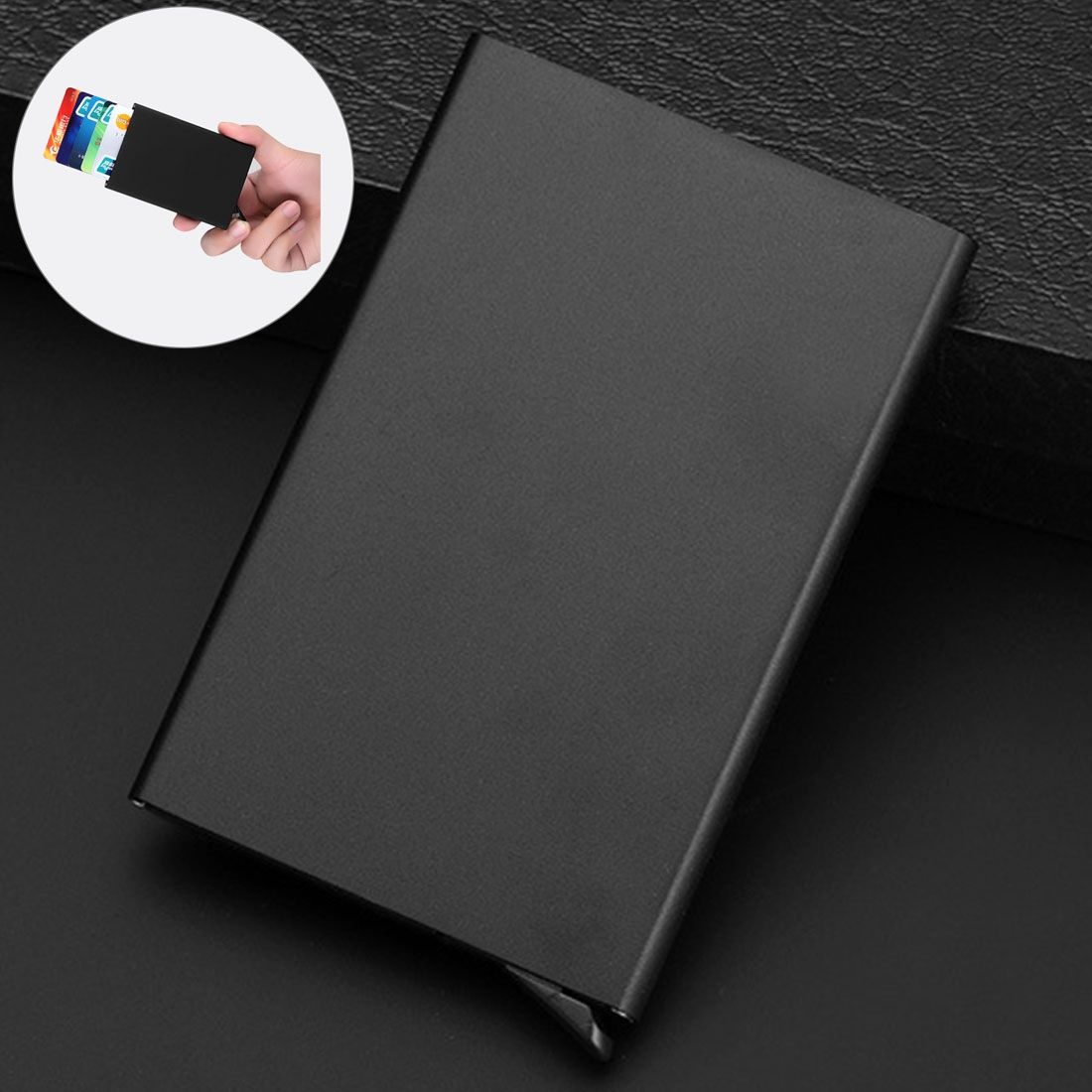 Antimagnetic Stainless Steel PU Business Card Holder Credit Card Case, Size: 9.5*6.5*0.8cm(Black)