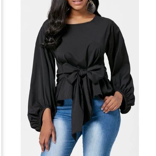 Ninoz Long Sleeve Bodycon Top With Belt - Black