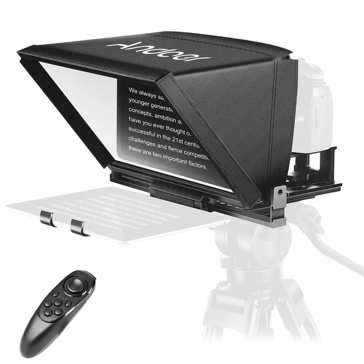 Andoer A12 Portable Camera Teleprompter Prompter for DSLR/ Mirrorless Cameras Video Recording Live Streaming Interview Stage Presentation Speech with Remote Control Carry Case