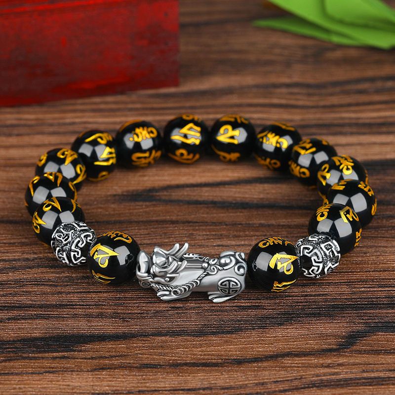 New Feng Shui Black Obsidian Wealth Bracelet - Silver Fortune