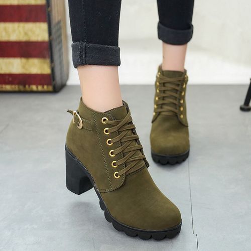 Autumn High-Heeled Women's Shoes Knight Ankle Boots-Green