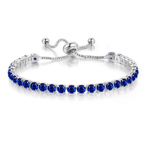 Round Zircon Single Row Adjustable Blue Crystal Female White Gold Bracelet
