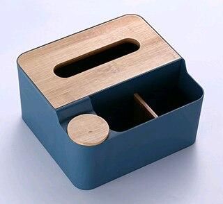 Plastic Tissue Storage Box Removable Tissue Paper Holder Napkin Case TV Air Conditioner Remote Control Organizer with Bamboo Lid