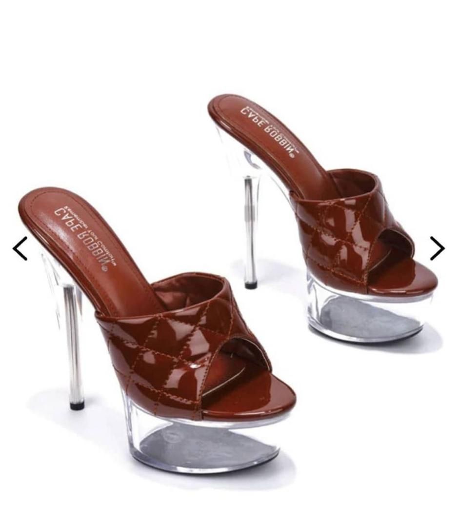 Brown And Clear High Heel Slippers