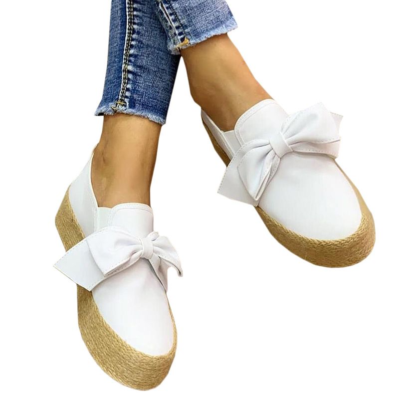 Women Bow Knot Slip On Canvas Casual Heighten Platform Shoes