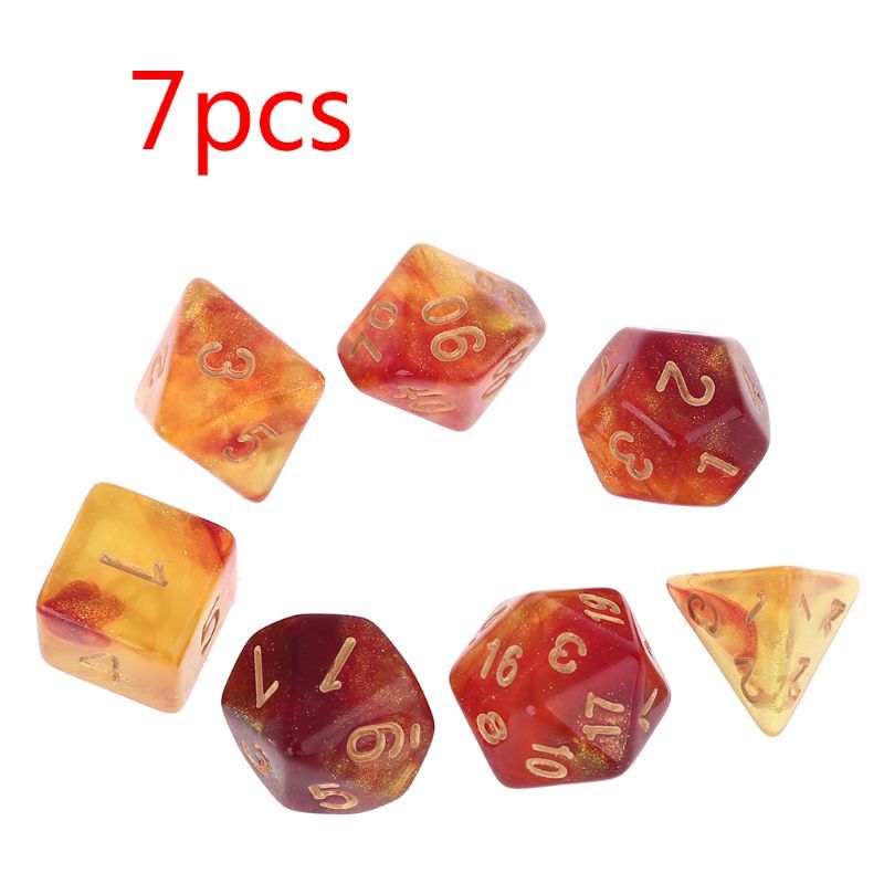 7pcs D20 Polyhedral Dice Glitter Double Colors 20 Sided For
