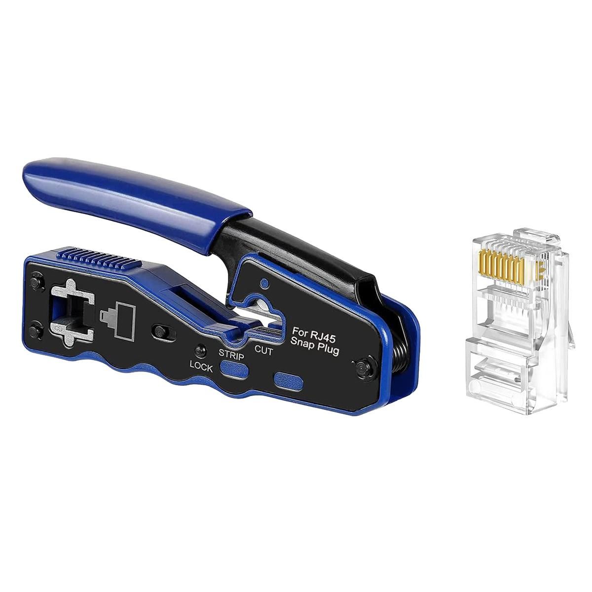 Cat6 / Cat5E RJ45 Pass Through Connector Bundle with Crimping Tool