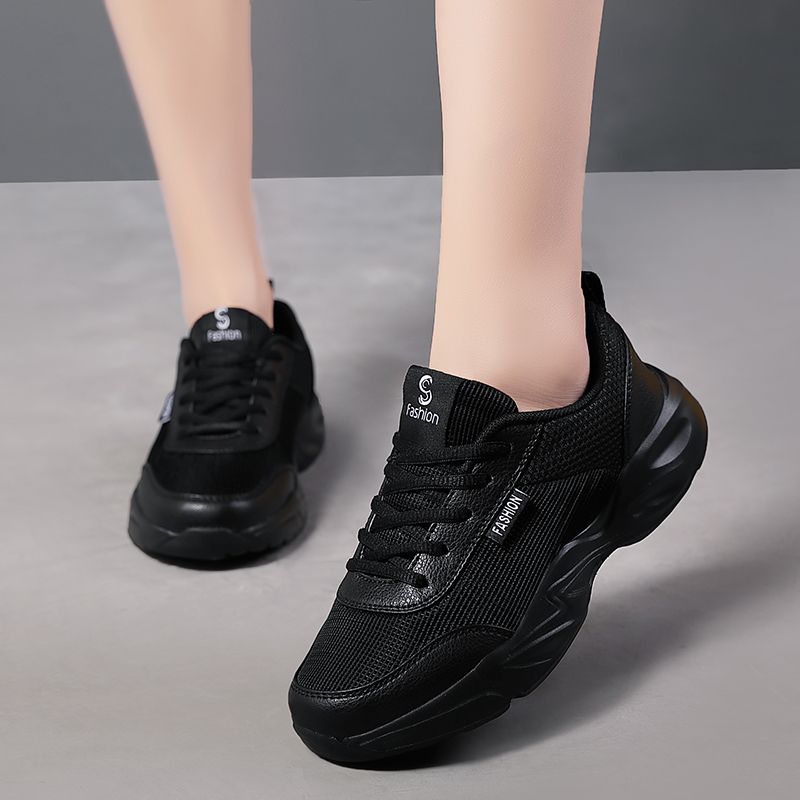 Mesh Sneakers Ladies Athletic Running Shoes (Black)