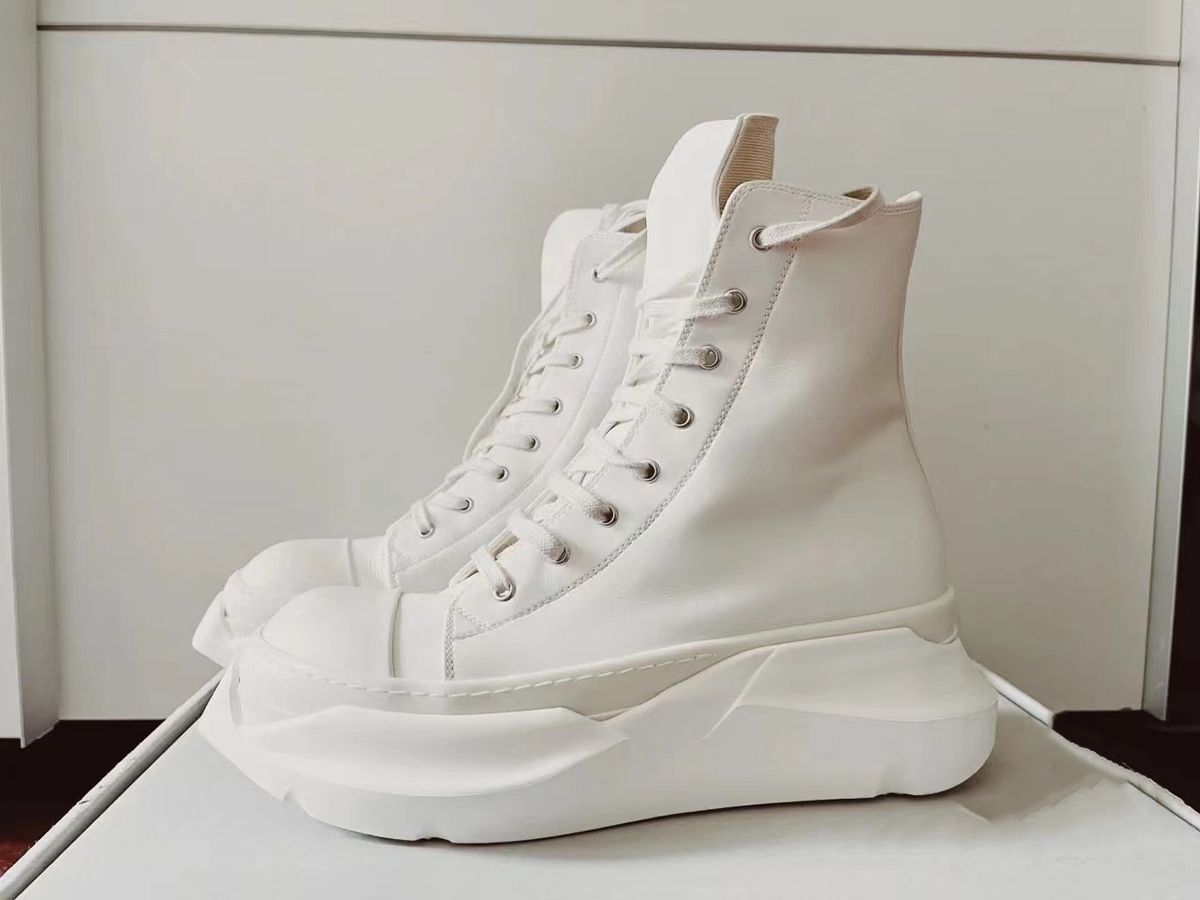 Tall Thick Soled Round Toe Sports Daddy Shoes-High Top White