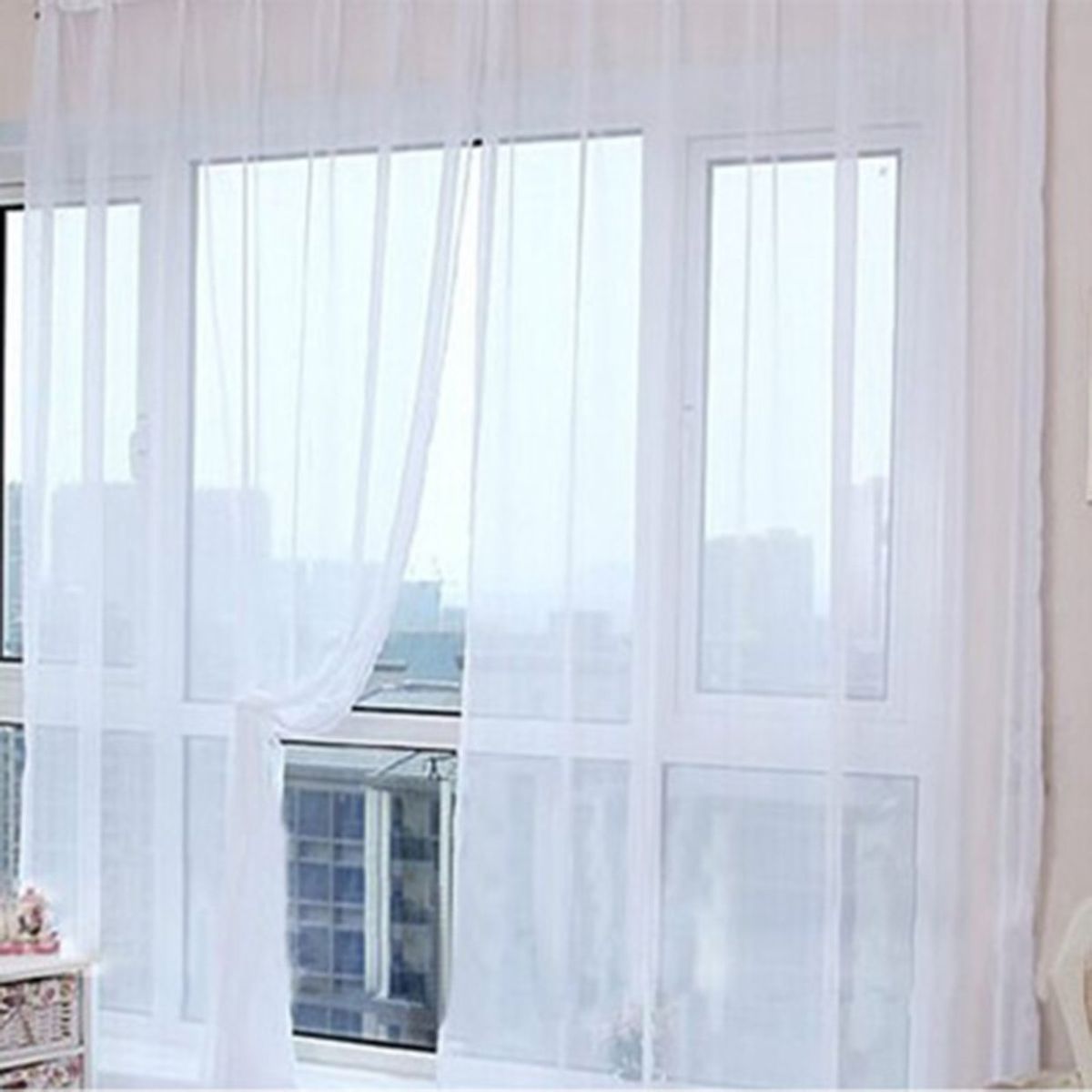CO Solid Color Tulle Translucent Window Curtain Drape Panel Sheer Scarf Valances-white