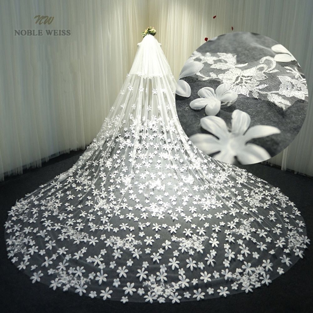 Style 3-Wedding Veils With Comb Two-Layer Lace Edge Cathedral Veil Appliqued