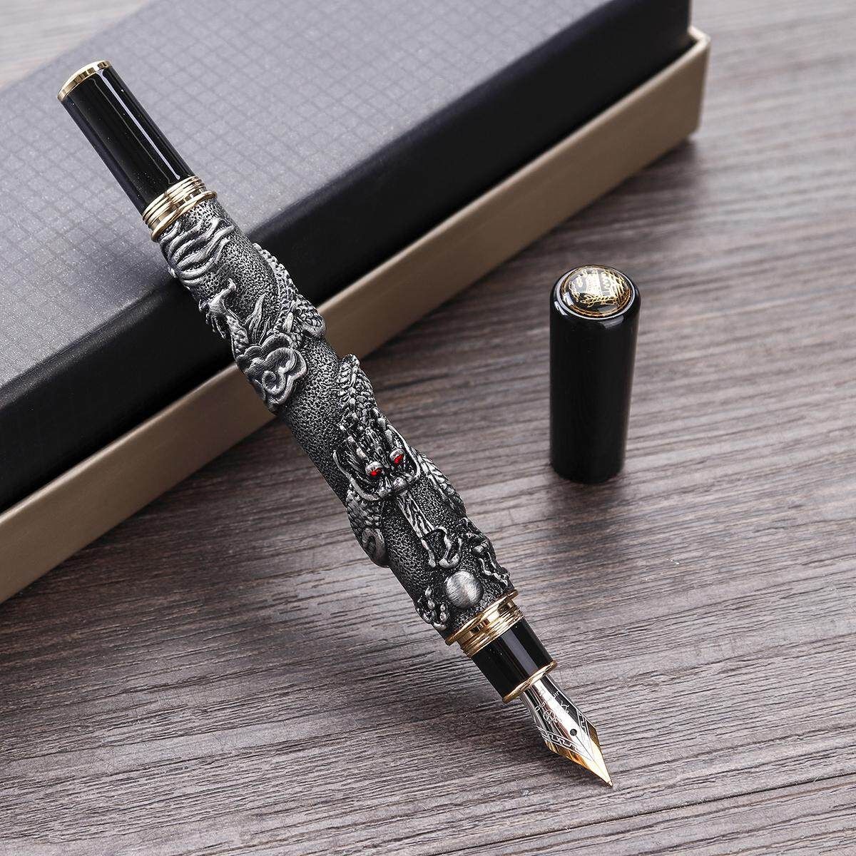 JINHAO Dragon Heavy Fountain Pen Clip 0.5mm Broad Nib 18KGP Business Men Gifts -- Silver / Gold / Black / Bronze Black Copper