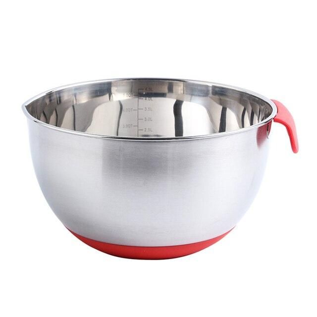 Stainless Steel Silicone Egg Mixing Bowl Lid Grater Cake Salad Bowl With Scale Food Container Kitchen Bakeware Tool