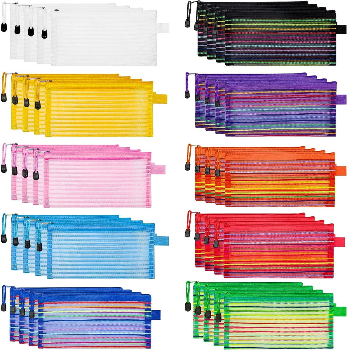 JARLINK 40 Pack 10 Colors Zipper Mesh Pouch, Storage Pouches