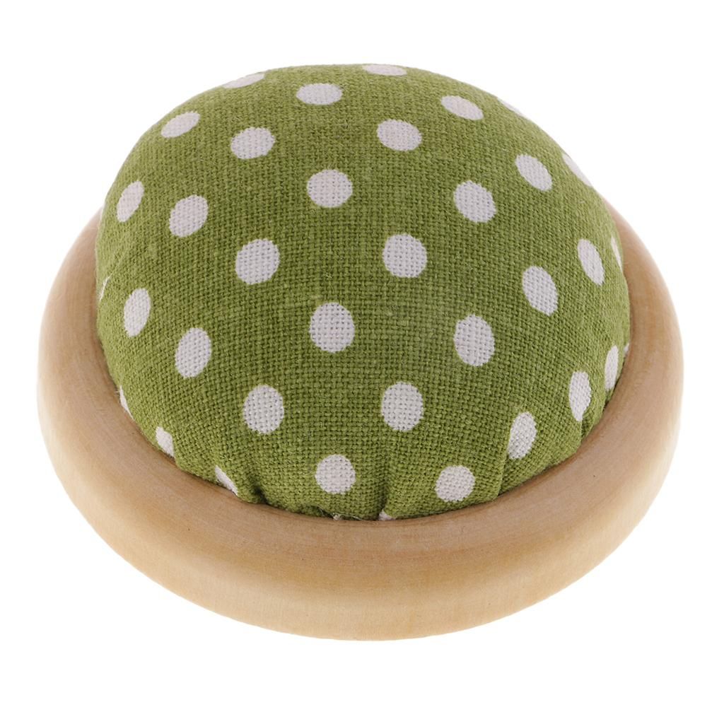 Fabric, Wooden Base,  Holder Pin Cushion DIY Green