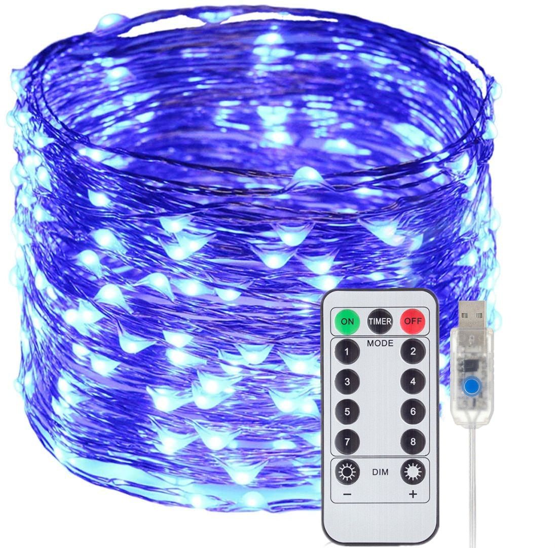 USB Led Fairy Lights String With 13Key Remote Control 8Mode 5/10M/20M Lamp For Gards Home Wedding Christmas Holiday Decor--Blue--10M 100LEDS