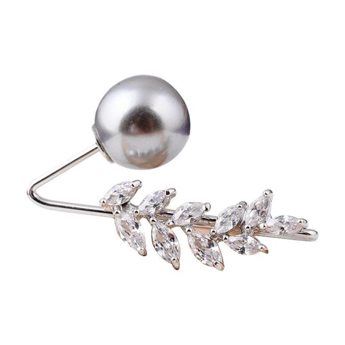 Pearl Brooch Pin Safety Pins Rhinestone Crystal For Wedding Party Grey