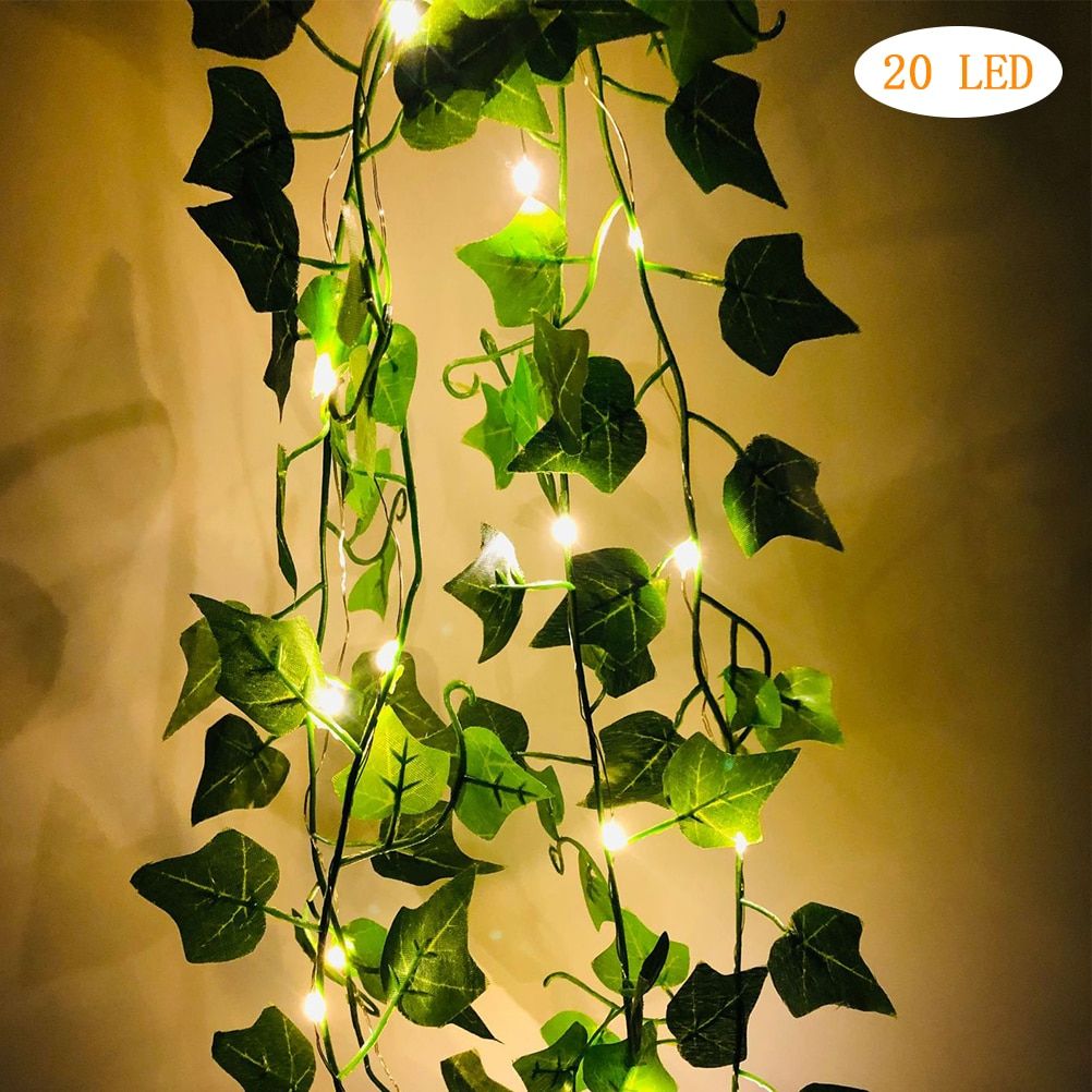 2M 30 LED Artificial Pts Gard Light Green Leaf Ivy Vine Fairy String Lights DIY Hanging  Leaves Lamp For Home Decor--Warm White--