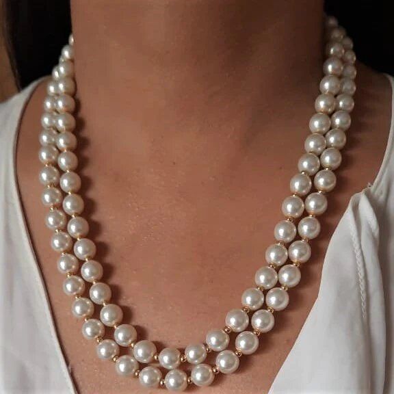 Fancy White And Gold Pearl Double Line Necklace