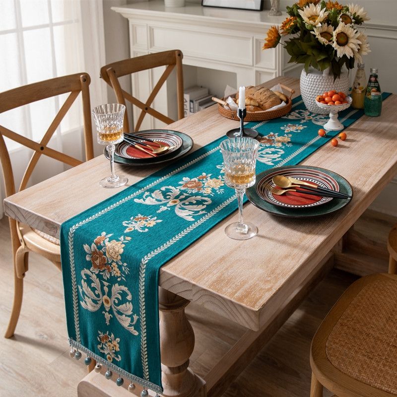 Vintage Flower Chenille Beads Table Runner, Size: 32x260cm