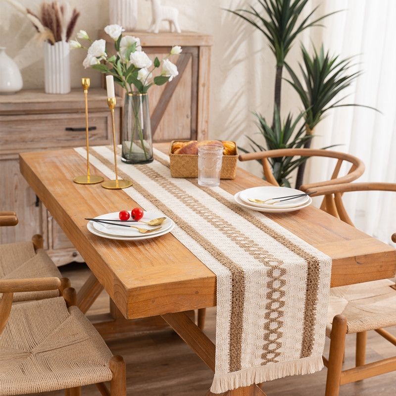 2 PCS Tassel Striped Rhombus Table Runner, Size: 30x200cm