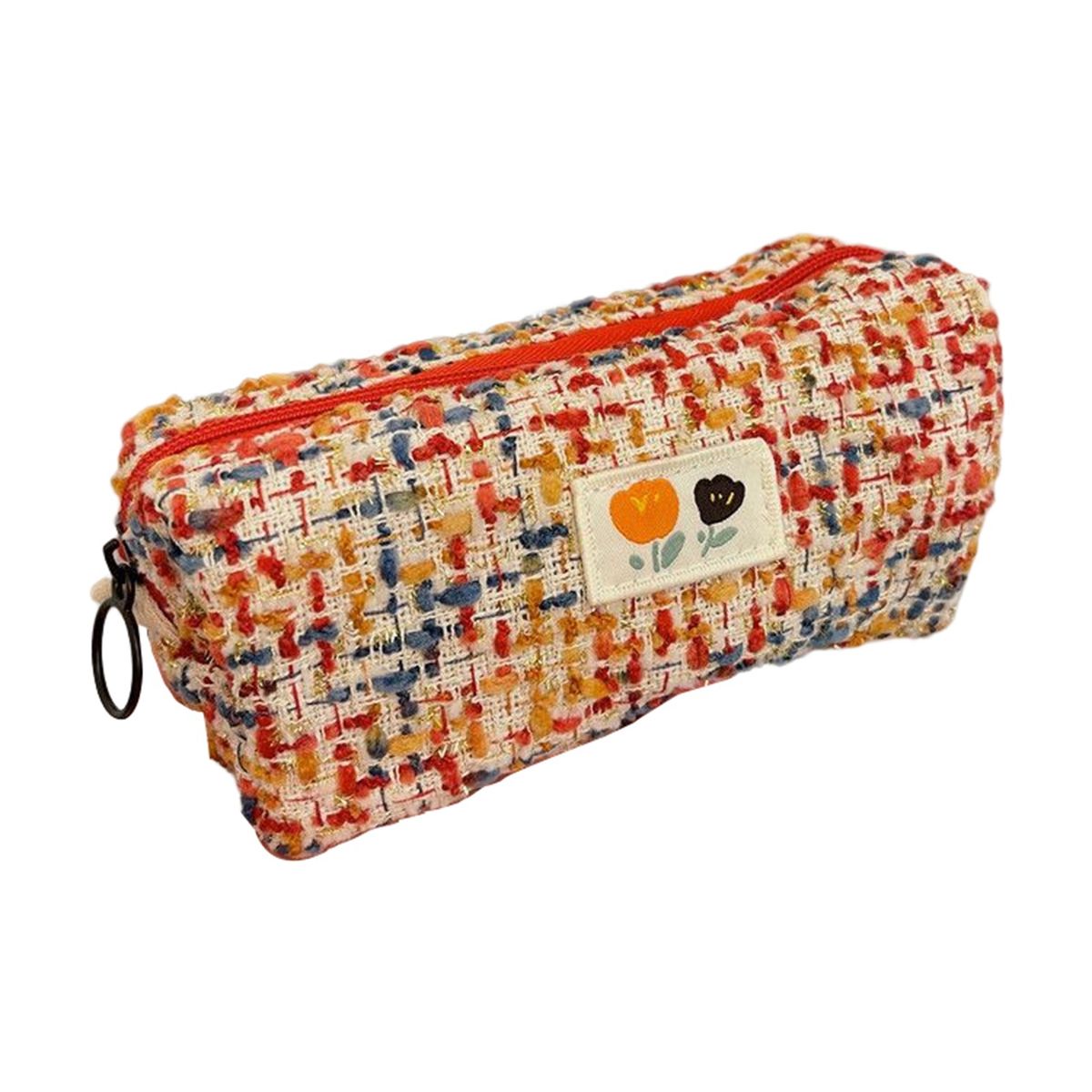 Pencil Case Ring Handle Stationery Pouch Red