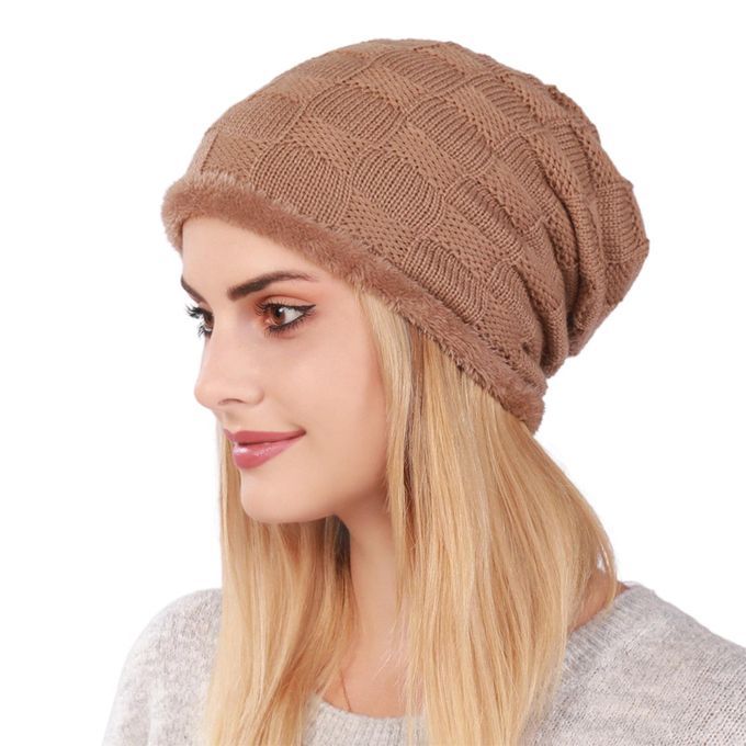 Beanie Hat Pleats Ear Protection Men Women Coldproof-Khaki