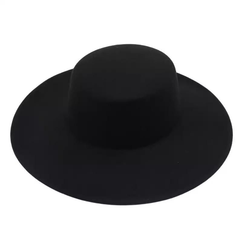 MZ1443black Summer Flat Top Beach Hat Men's and Women's Hat Top Hat Jazz Adult Hat Travel Outdoor Leisure Hat